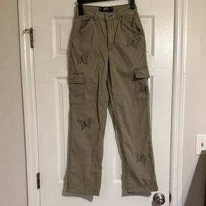 Hollister Khaki Cargo Pants with Butterfly Design